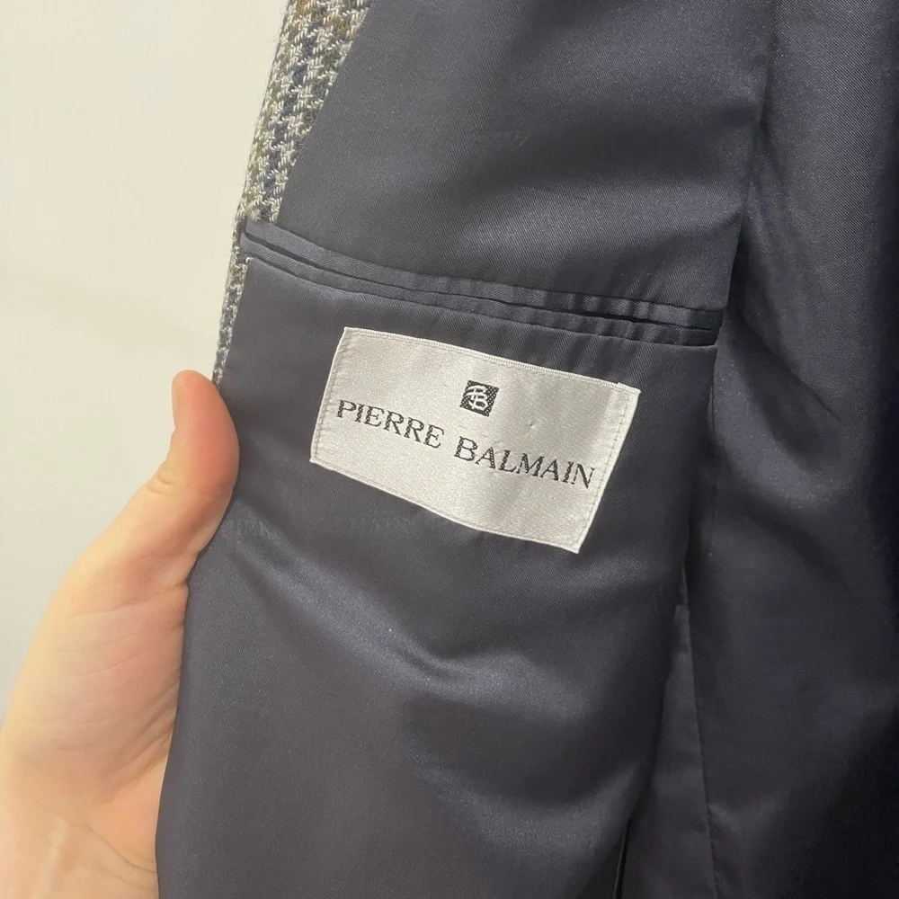 Pierre Balmain Wool Single Breasted Houndstooth Blazer Jacket 46 Long